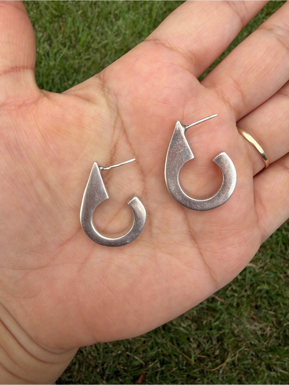 925 Sterling Silver Vintage Modernist Open Stud Drop Earrings